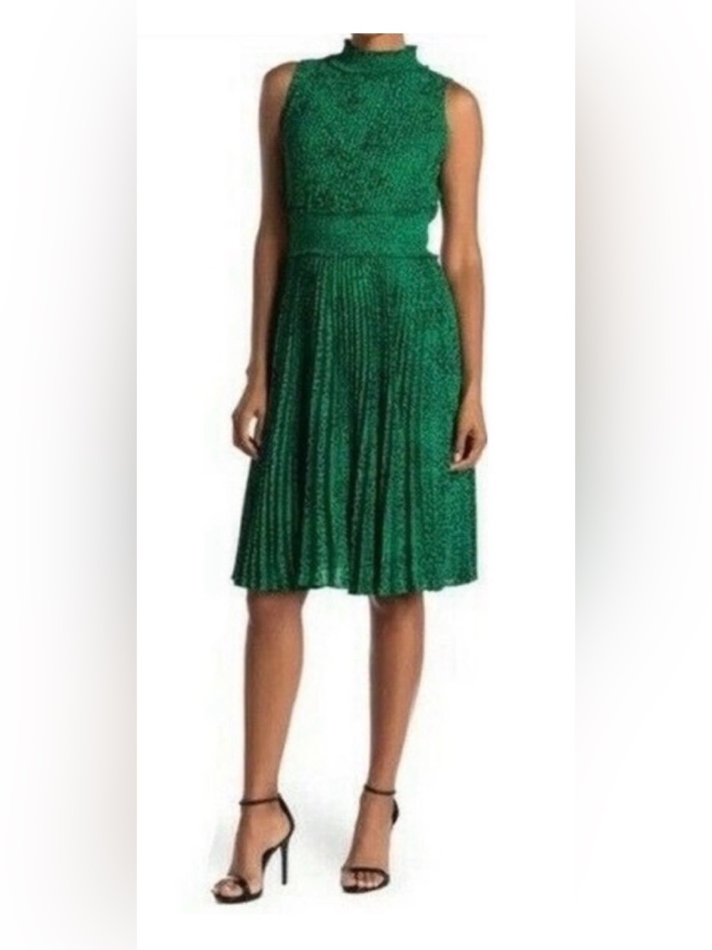 Nanette Lepore Emerald Green Pleated High-Neck Lines Leopard Print Dress Size 2